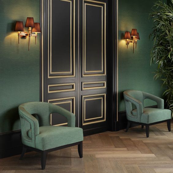 Designer green and black occasional chair with studding