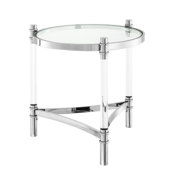 Contemporary round glass top stainless steel side table