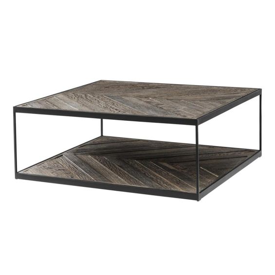 Weathered oak table top coffee table with dark frame