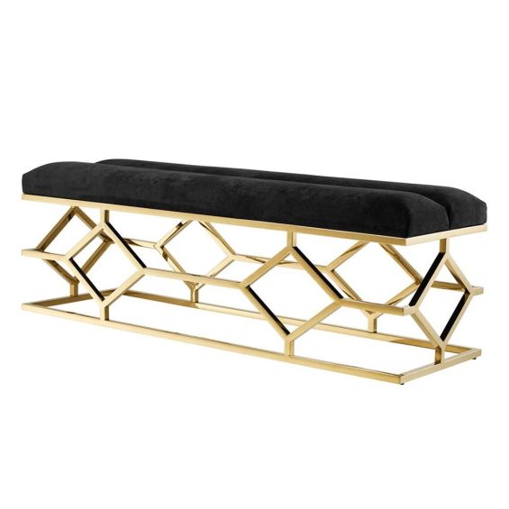 Luxury black velvet seat bench with gold frame