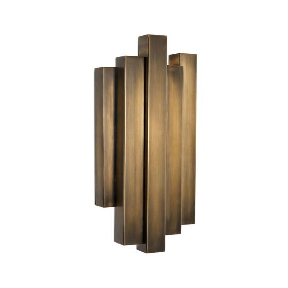 A vintage art deco inspired wall lamp with decorative alternating brass features