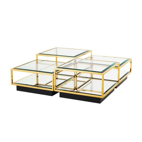 Modern set of 4 cubic style gold coffee tables