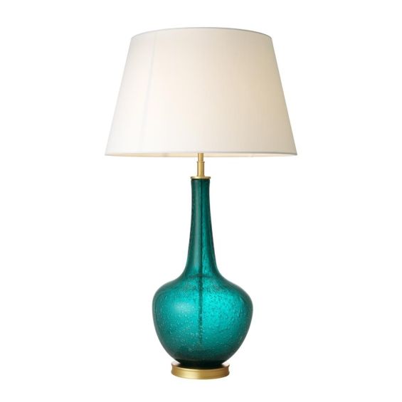 Turquoise glass table lamp with white shade