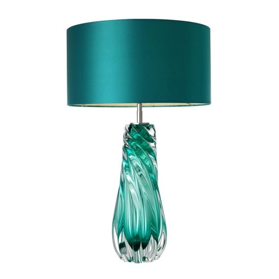 Luxury spiral glass base table lamp with soft teal shade 