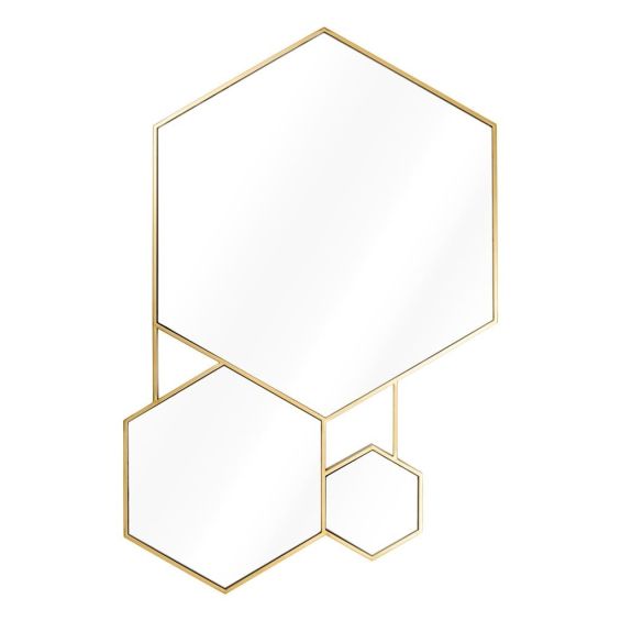 Geometric hexagonal shape mirror with shiny gold edge