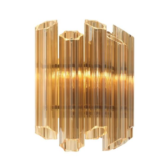 Structural, gold glass tube detail statement wall lamp