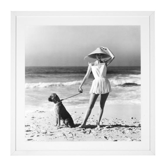 Vintage black and white Vogue 1956, l beach-side print 