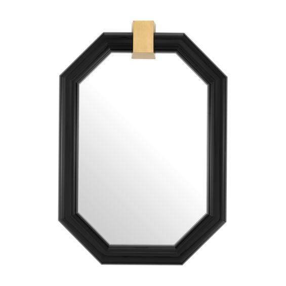 Eichholtz contemporary black octagonal mirror with brass finish accent