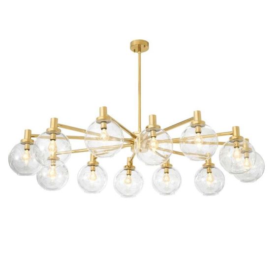 Gold, art deco style 12 glass globe chandelier