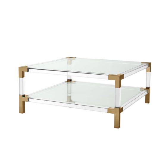 stylish modern bauhaus coffee table with acrylic frame and brushed brass accents