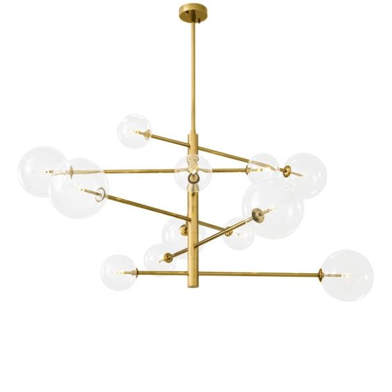 Large retro, asymmetrical design antique brass chandelier with large bulb design