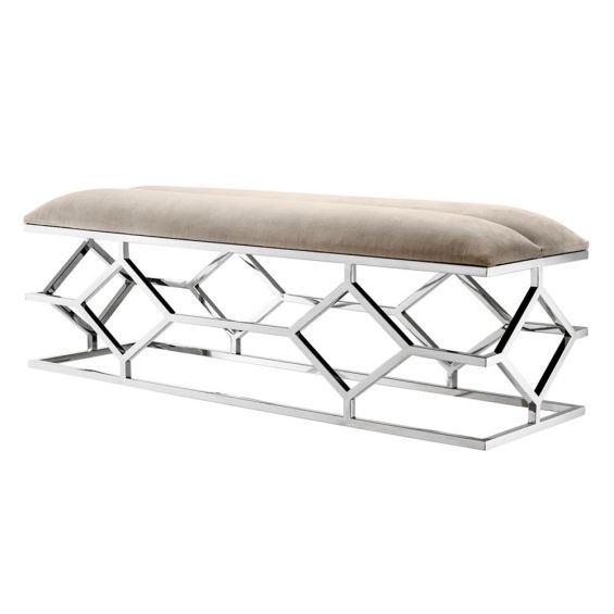 Trellis Bench - Polished Stainless Steel | Pebble Grey