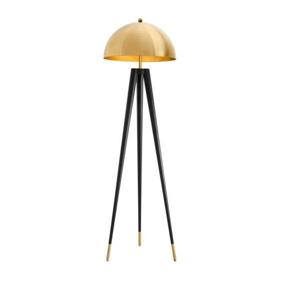 Contemporary black legged floor lamp with gold dome shade