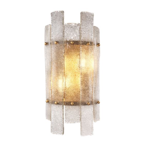 Rustic style wall lamp with antique brass frosted glass 