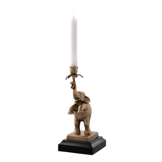 brass elephant candle holder with black base