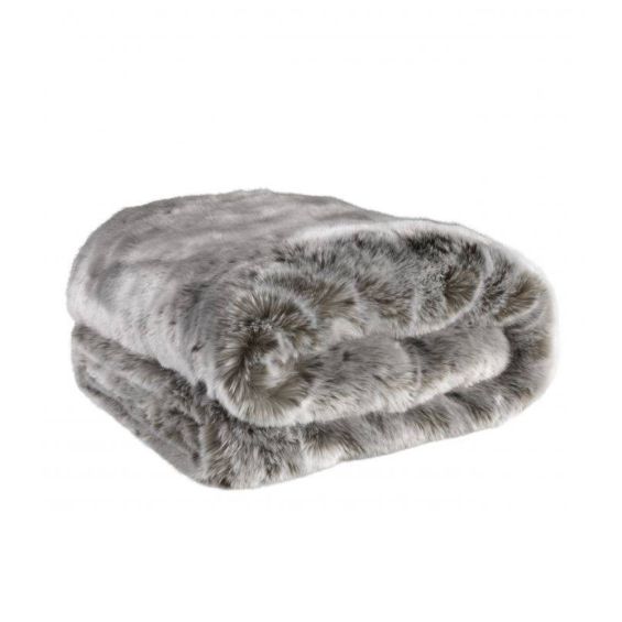 A luxurious cosy grey faux fur throw with a wool blend backing