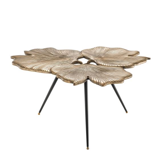 vintage brass ginkgo Biloba table with black tapered legs 