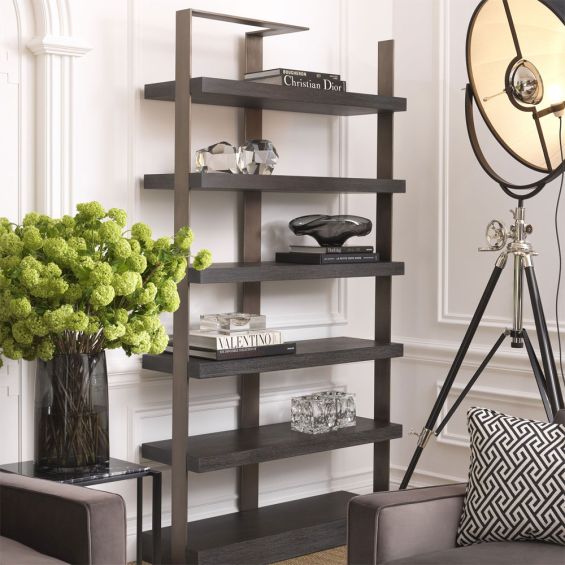 A luxurious charcoal grey and bronze display cabinet 