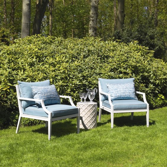 modern, classic outdoor white and blue garden chair