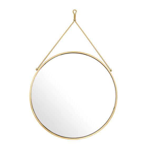 round hanging wall mirror with gold finish