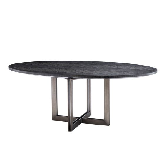 charcoal oval table with bronze base 