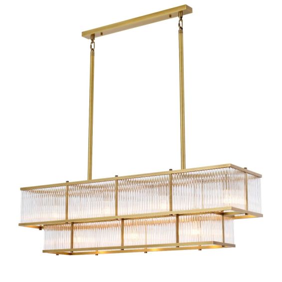 rectangular two-tier chandelier with antique brass finish 