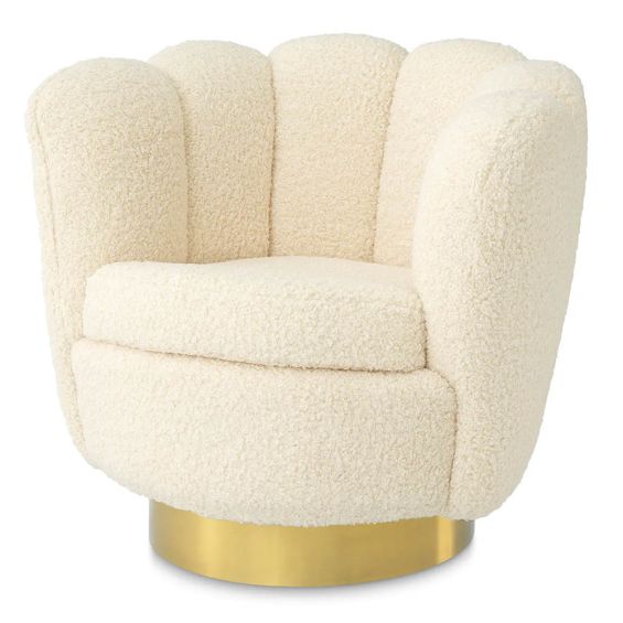 Cocooning shell-shaped swivel chair in faux shearling