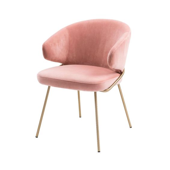 pink velvet dining chair with brushed brass frame 