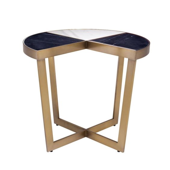 stylish brushed brass side table with a black and white marble tabletop