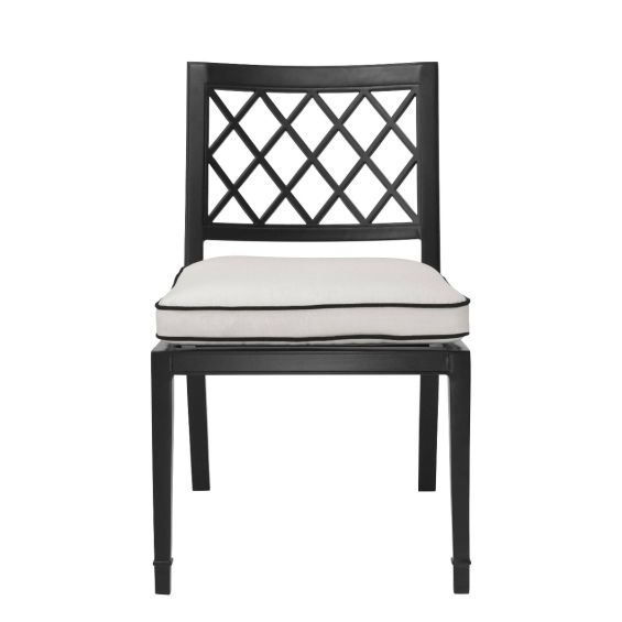 black and white outdoor dining chair with seat cushion