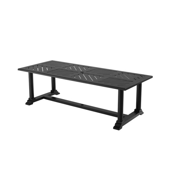 a large rectangular outdoor dining table in black 