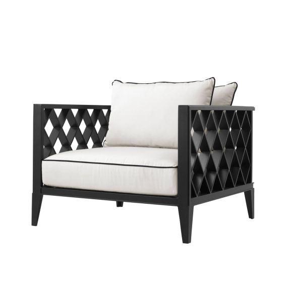 monochromatic outdoor chair with contract cushions