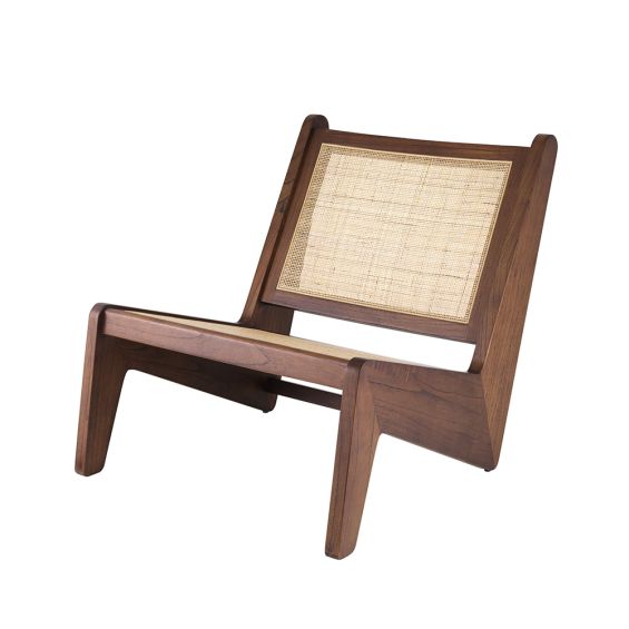 Brown wooden seat with rattan webbed seat base
