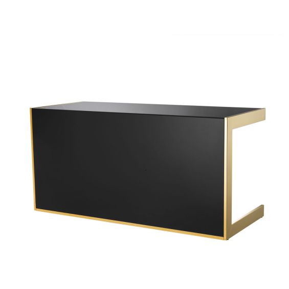 black glass and gold finish stainless steel desk 