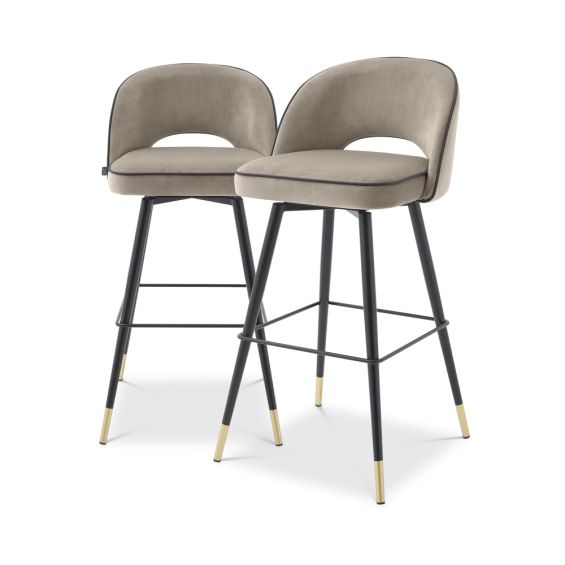 Glamorous Eichholtz grey beige velvet bar stools