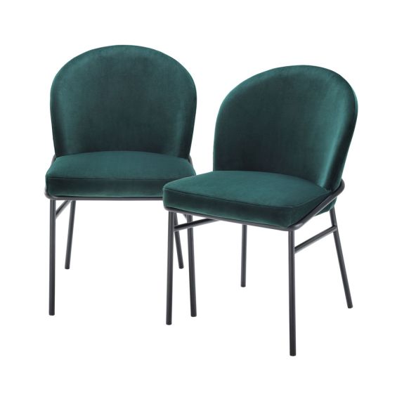 a contemporary green dining chair with black legs
