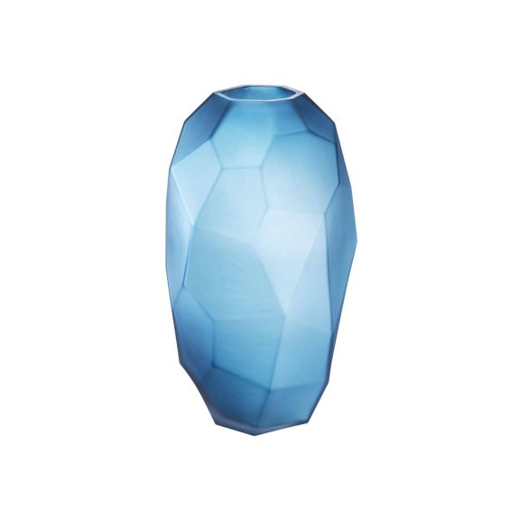Hand blown, geometric, blue vase with matte finish