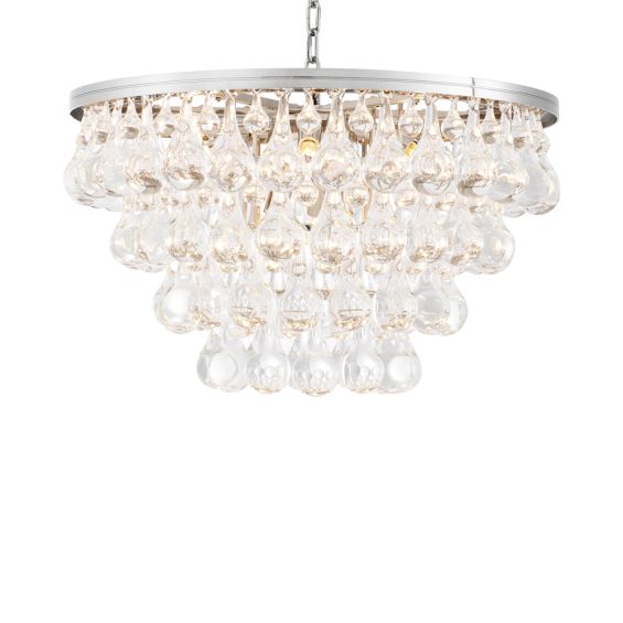 Luxurious nickel finish chandelier with 4 tier glass droplets