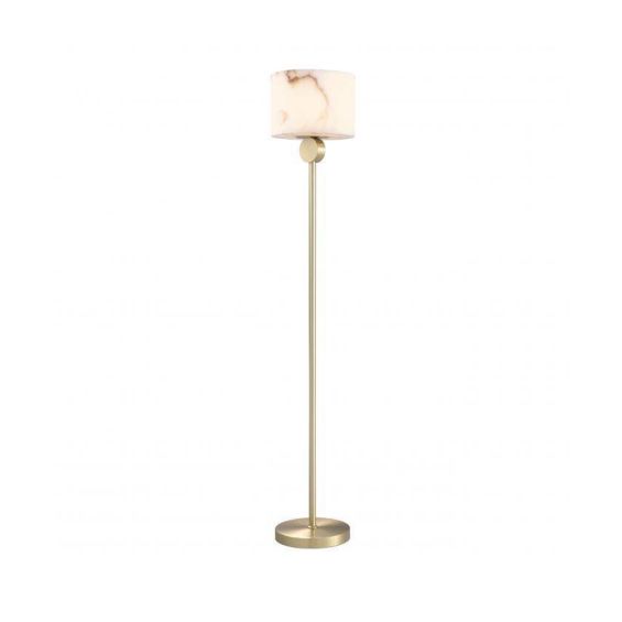 Light brass floor lamp with round alabaster lampshade