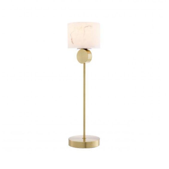 Light brass finish table lamp with round eucalyptus lampshade