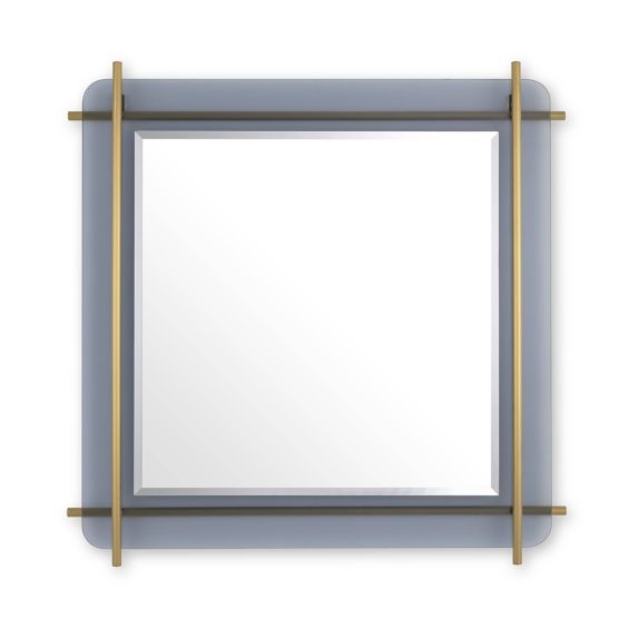 Luxury modern wall mirror with brass metal rods and smoke glass finish