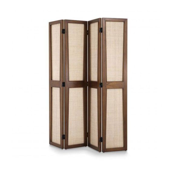 A luxurious Pierre Jeanneret-inspired folding screen in a natural brown finish