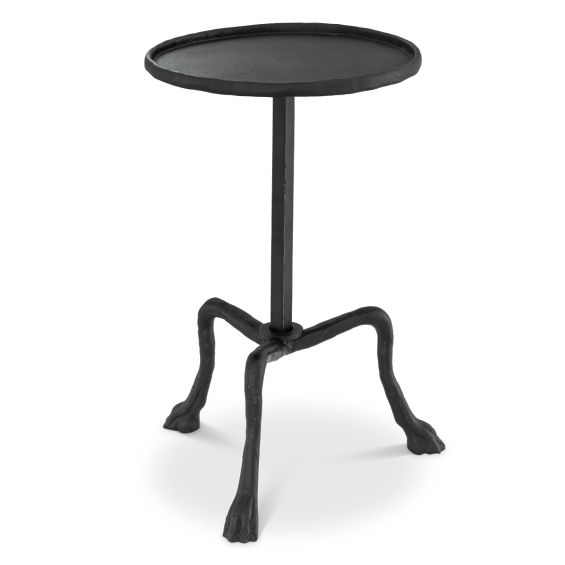 Eccentric and elegant side table with three feet and raised edge tabletop