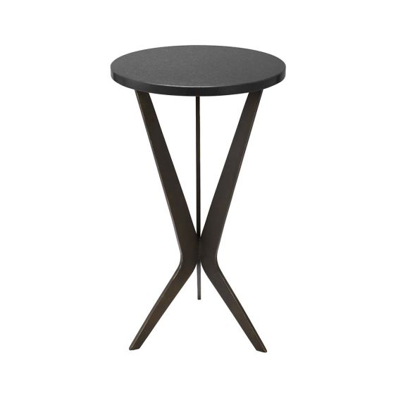 A dark-featured, granite and bronze side table