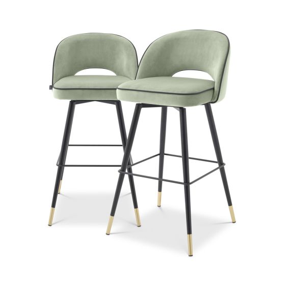 Luxurious Eichholtz green velvet bar stools