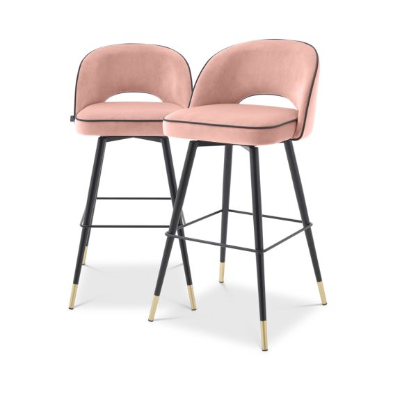 Luxurious Eichholtz pink velvet bar stools