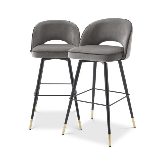 Luxurious Eichholtz grey velvet bar stools