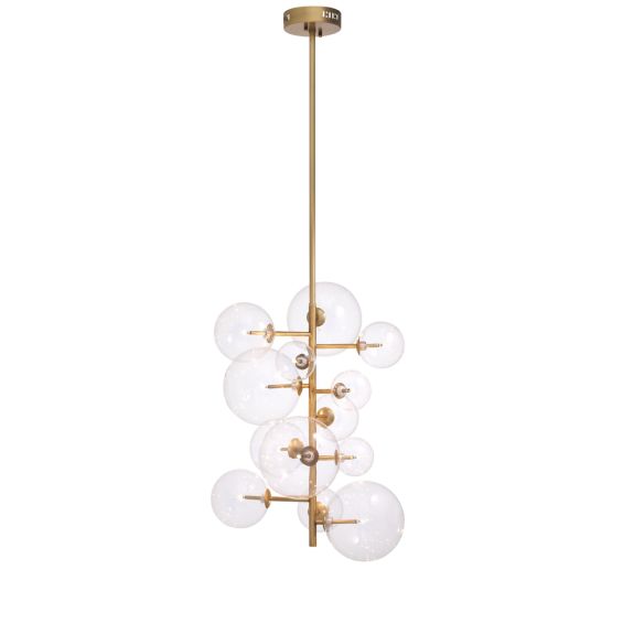 Contemporary vintage antique brass chandelier with glass globes by Eichholtz 