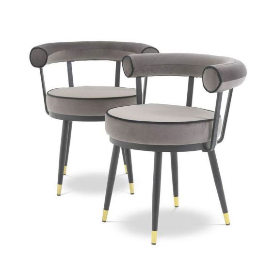 A glamorous retro-inspired set of 2 dining chairs in greige velvet
