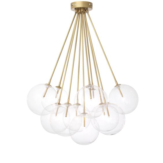 Eichholtz antique brass ceiling light with 11 modern hanging circle light bulbs